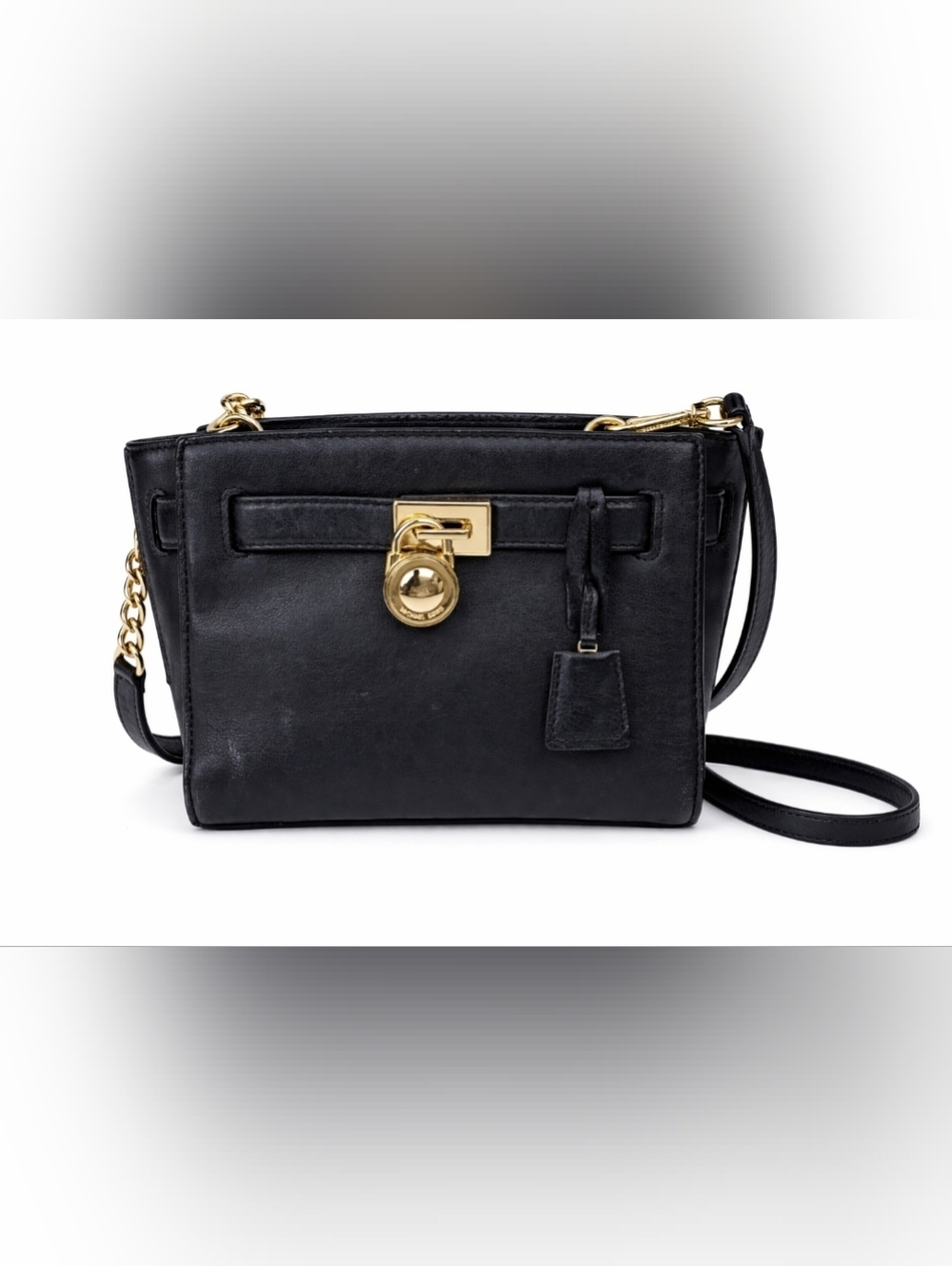 Michael Kors BLACK GENUINE LEATHER BELT PADLOCK KEY SATCHEL SHOULDER BAG HANDBAG